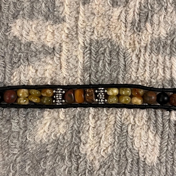 Double Wrap Leather Bracelet - Jasper, Jade, Onyx, Artisan Button Clasp -UNISEX - Picture 6 of 10